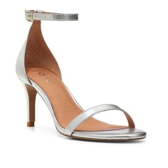 JOIE Sandals Womens Size 8.5 Silver Leather Ankle Strap Maisie Open Toe Heels - Picture 1 of 9